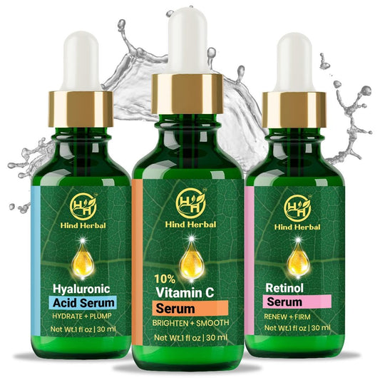 Improved Vitamin C Hyaluronic Acid Retinol Serum Set of 3 (1 Fl Oz each) Brightening, Face Firming, Hydrating Skincare Routine Kit, Anti Wrinkle, Dark Circle Remover Unisex Facial Care Kit