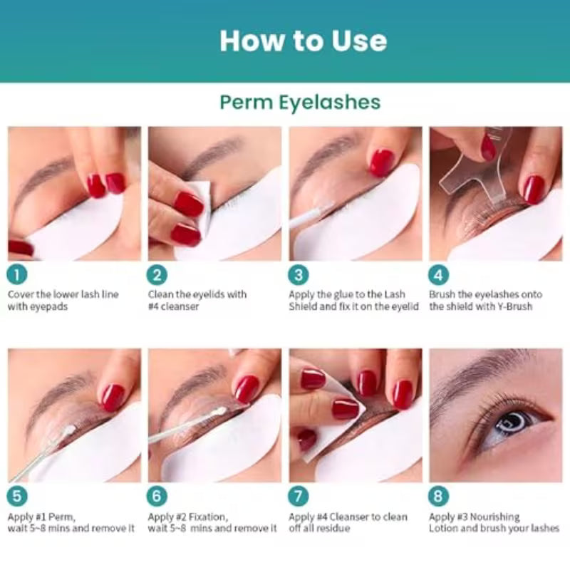 Lash lift kit with growth serum, 32 pcs curling eyelash perm kit with perm lotions, eye gel patches, glue, mascara brushes, cotton swabs and multisize size lift pads