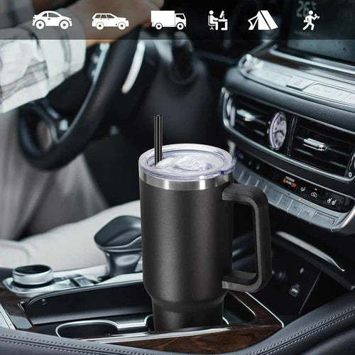 40oz Tumbler With Handle & Straw Lid Stainless Steel Vacuum Insulated Travel Mug