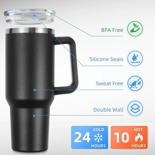 40oz Tumbler With Handle & Straw Lid Stainless Steel Vacuum Insulated Travel Mug