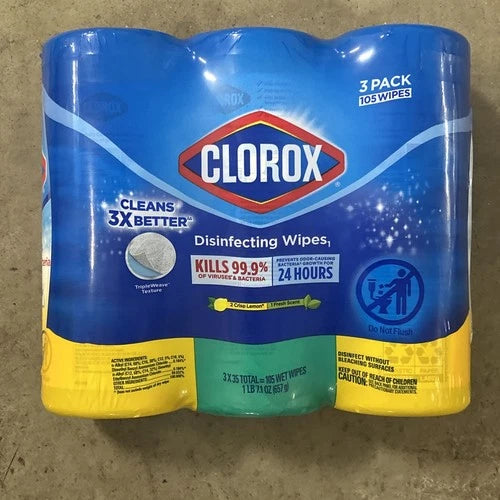 New Clorox Disinfecting Cleaning Wipes Crisp Lemon & Fresh Scent 3 Pack 105 Ct
