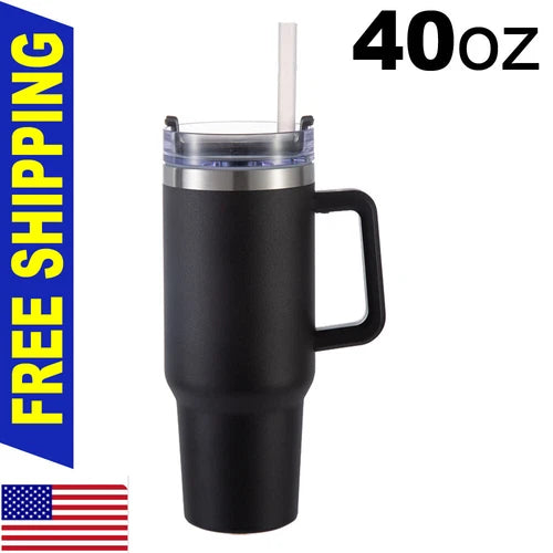40oz Insulated Stainless Steel Tumbler with Lid handle straw, Vacuum mug